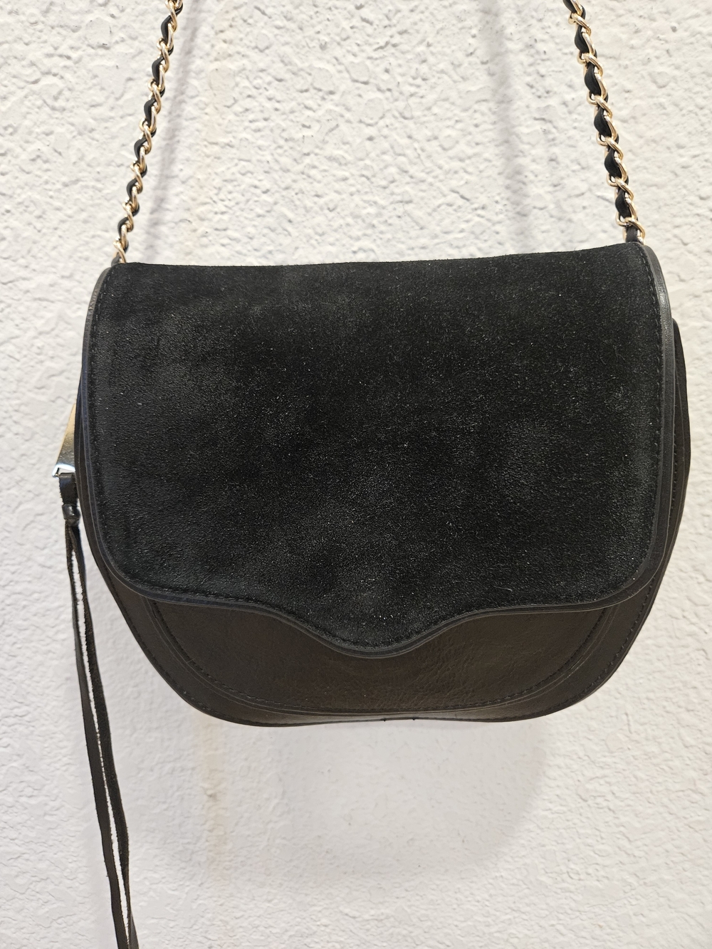 Rebecca Minkoff Suki Black Suede Saddle Bag Chain Crossbody Purse